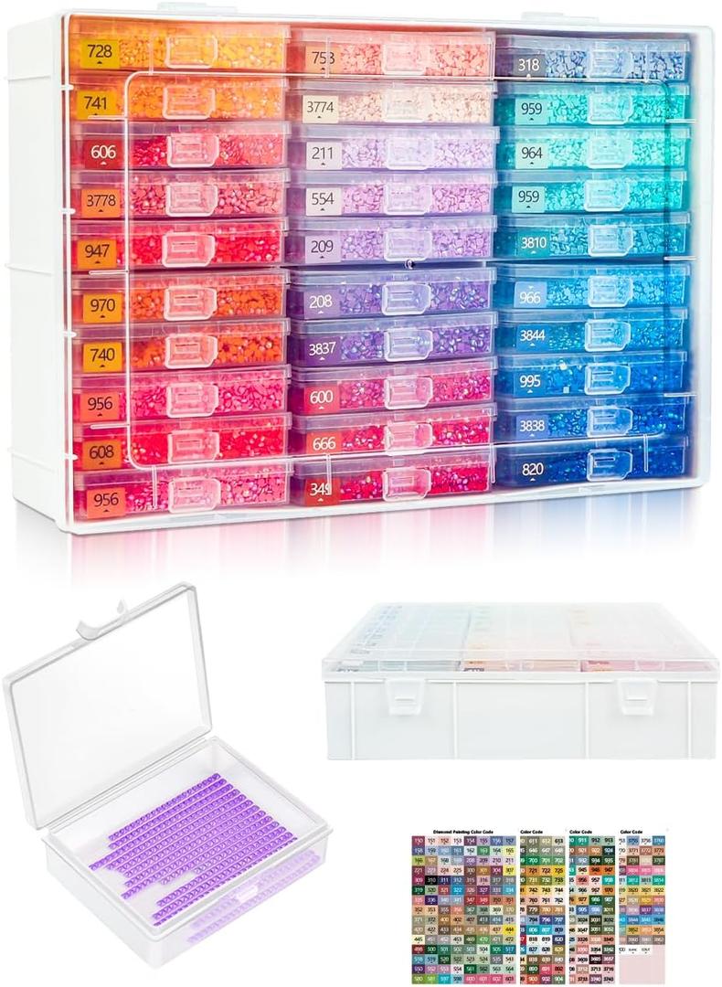 Diamond Painting Trays with Lids and Diamond Art Storage, 30PCS Diamond Art Accessories with Storage Containers, 2-in-1 Drill Storage and Line-Up Tool, 1 Pack 5D Diamond Painting Tools for Beads