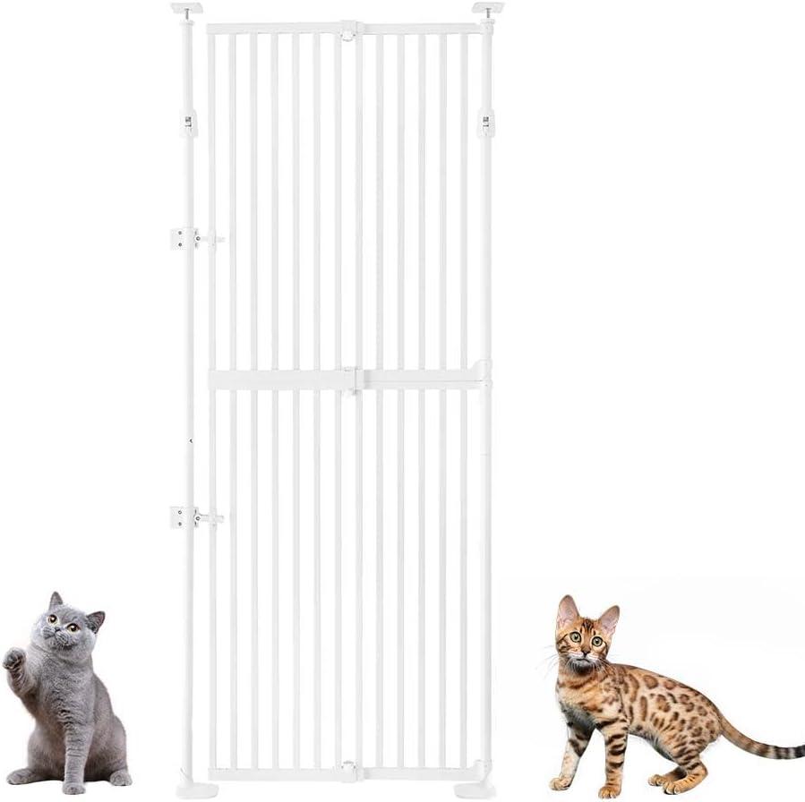 unipaws 75" High Extra Tall Cat Gate, Auto Closing and No Drilling Safety Gate for Doorway Hallway Stairs, Cat Dog Proof, Fit for 21"-34" Wide Opening, Indoor Use, White
