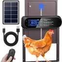Automatic Chicken Coop Door Solar Powered, LCD Screen Electric Auto Chicken Coop Door with Timer & Light Sensor, Aluminum Rechargeable Automatic Chicken Door Opener with Remote Control & 4 Modes (Brown)