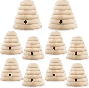 GlikCeil 8 Pcs Wood Bee Hive Decor Unfinished Wood Threaded Honeycomb Farmhouse Tiered Tray Decor Mini Beehive Model Bee Garden Decors for DIY Table Shelf Sitter Party Craft, 1.8 x 1.9 Inch (Classic)