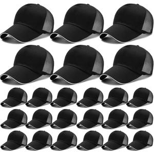 24Pack Baseball Cap Blank Trucker Hats Bulk Wholesale Hats Adjustable Plain for Men Women (Black)