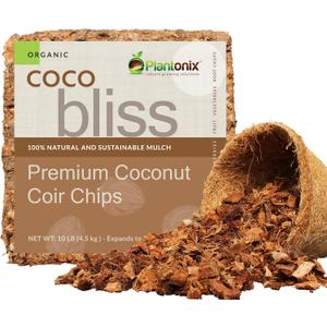 Organic Coco Chips for Plants (10lbs) - Coco Coir Chips - Coconut Husk Chips for Potting Soil, Garden Soil, & Seed Starter Soil - Coconut Mulch for Garden - Compressed Coconut Chips for Plants