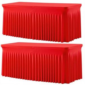Besutolife 2 Pack Red Spandex Tablecloth for 6ft Rectangle Tables Fitted Table Cloth Stretch Table Covers Skirt 6ft Rectangular Tablecloths for Banquet Parties Wedding Decorations