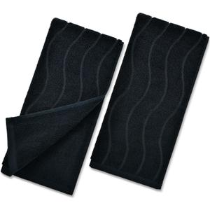 Hand Towels with Wavy Jacquard - Black Face Towels for Bathroom, 2 Piece, Cotton, 13x29 Inches