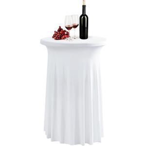 1 Pack White Spandex Stretch Round Table Covers with Skirt - 24x43 Inch Fitted Elastic Cocktail Tablecloth for High Top Bar, Party & Wedding Decor, White