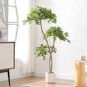 5ft Tall Artificial Black Olive Tree with 945 Lifelike Leaves, Fake Plant in White Pot, Faux Olive Tree with 2 Poles for Living Room Office Garden Decor