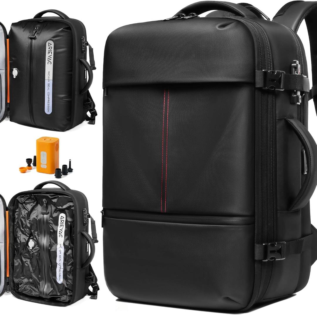 IKYWT Vacuum Seal Backpack Travel with Ultra-Power Pump, 80L Expandable Travel Backpack with Vacuum System w/TSA Lock (Black)