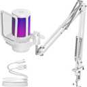 InnoGear Gaming USB Microphone, Noise Cancellation Condenser Mic with Mute, Gain, RGB Indicator, Boom Arm Stand for Streaming, Podcast, Twitch, YouTube, Discord, PC, Computer, PS4, PS5, Mac, White