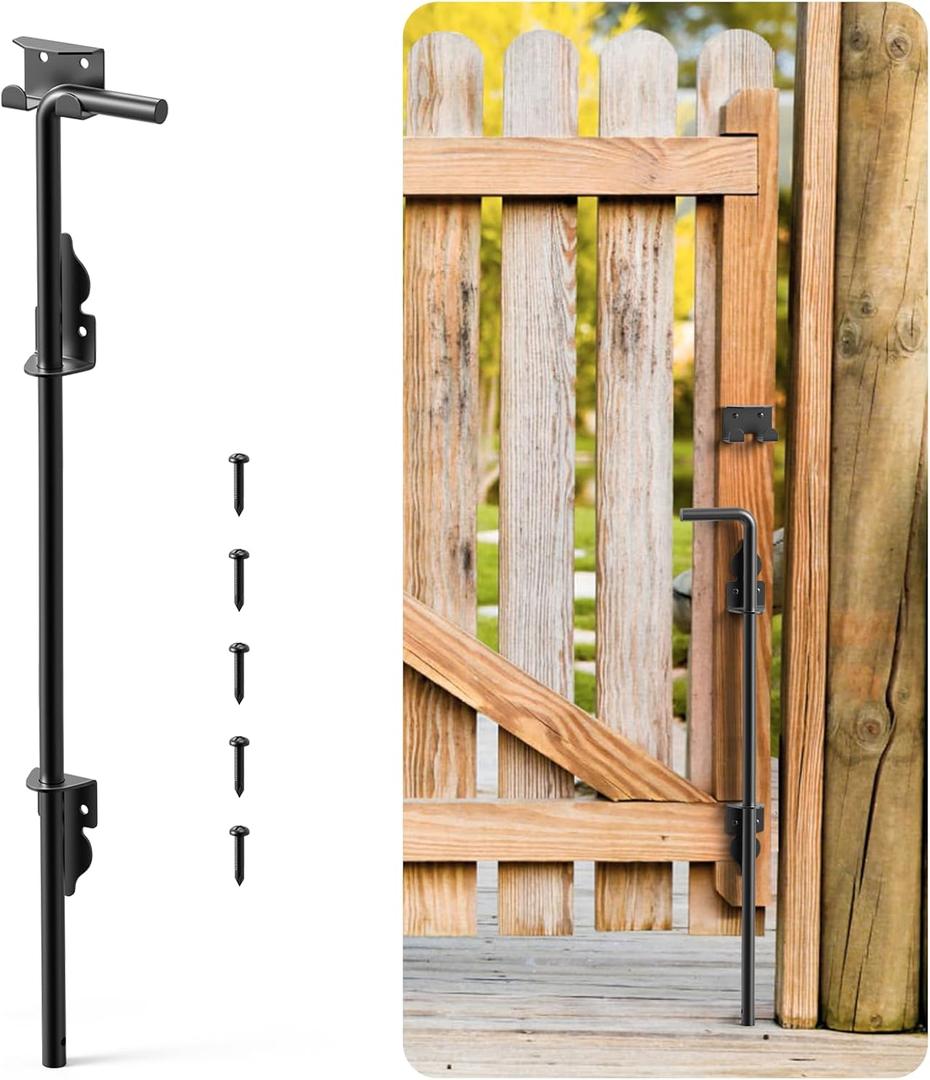 24" Cane Bolt Gate Drop Rod for Wood Fence Heavy Duty Gate Hardware, Gate Ground Latch for Wooden Fences Metal Gates Stopper for Gate Ground, Iron Gate Drop Pin Holding Gate to The Ground 1PCS