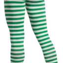 ToBeInStyle Women's Thin Horizontal Stripe Opaque Tights Pantyhose - Regular or Plus (White/Kellygreen)