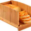 Premium Bamboo Bread Slicer for Homemade Bread, Crumb Catcher, Foldable and Compact Loaf Cutter 3 Size Slicing Guide