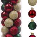 Valery Madelyn 1.57 Inches Small Christmas Tree Decorations Ornament Set, 24ct Red Green Gold Shatterproof Hanging Ball Ornaments Holiday Party Decor