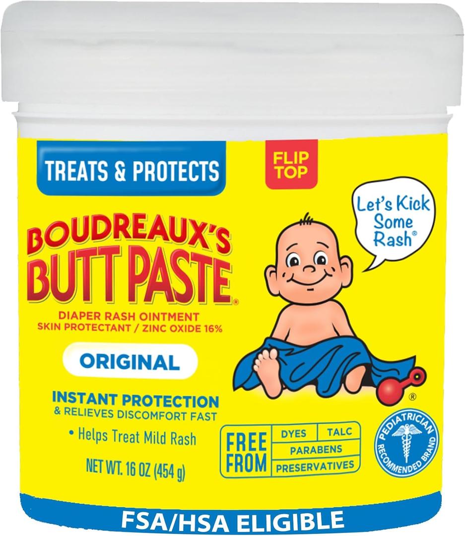 Boudreauxs Butt Paste Original Diaper Rash Cream for Baby, Ointment With Zinc Oxide, 16 oz Jar