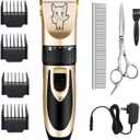 Dog Grooming Kit Clippers, Low Noise, Electric Quiet, Rechargeable, Cordless, Pet Hair Thick Coats Clippers Trimmers Set, Suitable for Dogs, Cats, and Other Pets (Gold)