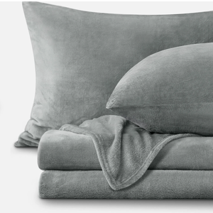 BEDELITE Flannel Sheets Queen Size Grey - Super Soft Fleece Sheets Set Fluffy (96×81in)