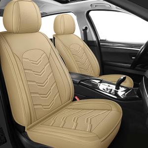 AOOG Leather Car Seat Covers Universal fit Most Sedans SUV Trucks (Front Seat, Beige)
