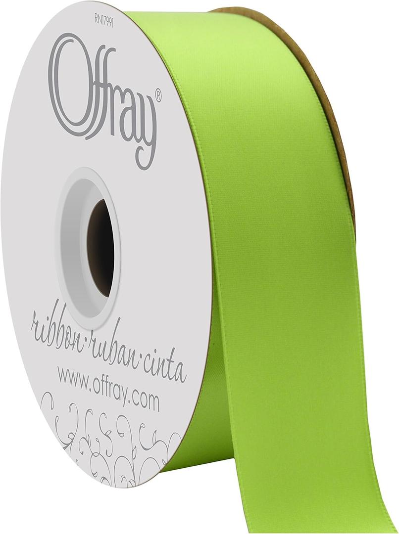 Offray 1.5" Wide Double Face Satin Ribbon NewChartreuseGreen50Yds, 50 Yards, New Chartreuse Green