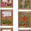 5x7 Collage Picture Frames Set of 2, Rustic Wooden Real Glass Vertical Hanging 3 Opening 5 by 7 Photo Frame, Rustic Brown