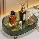 Makeup Perfume Organizer, Bathroom Vanity Tray, Decorative Dresser Tray, Countertop Organizer Tray for Cosmetics, Dark Green