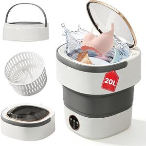 Portable Washing Machine - 20L Mini Foldable Washer with Spin Basket, 3 Cleaning Modes & Deep Cleaning for Small Clothes, Collapsible Laundry for Apartment, Home, Hotel and Travel (Gray)