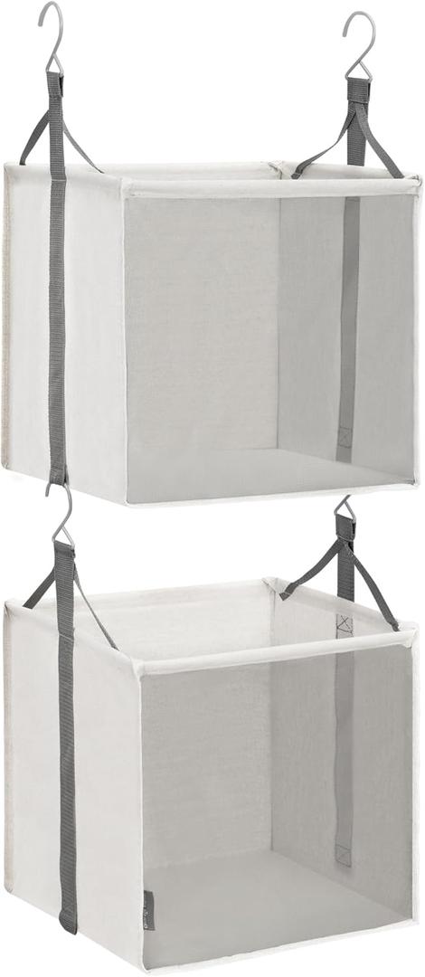 STORAGE MANIAC 2-Shelf Hanging Closet Organizer, Cloth Hanging Closet Shelf, Hanging Closets Baskets with Hooks for Dorm, Apt, Bedroom, College, Garment Rack, Wardrobe, Fabric with Mesh, Ivory