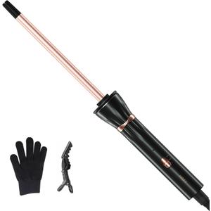 HIRAY 3/8 Inch Curling Iron,9mm Tiny Curling Wand,Ceramic Small Barrel Curling Iron with Adjustable Temperature,Fast Heating,for Short & Long Hair (Rose Gold)