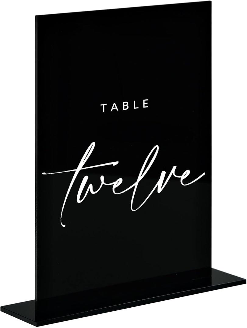JINMURY 5x7 Inch Black Acrylic blank Sign with Stand | 10 Pack Blank Black Acrylic Table Signs and Base for DIY Wedding Table Numbers, Wedding Signage, Events& Parties