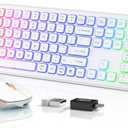 Wireless Keyboard and Mouse - RGB Backlit, Rechargeable & Light Up Letters, Full-Size, Ergonomic Tilt Angle, Sleep Mode, 2.4GHz Quiet Keyboard Mouse for Mac, Windows, Laptop, PC, Trueque(White)