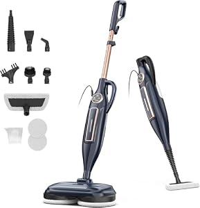DEVOAC VM6 Scrubbing Steam Mop with Rotating Mop Pads, 10 in 1 Steam Mop, Lightweight Spin Mop & 3 Steam Modes for Hard Floor Laminate Marble Floors (Ebony)