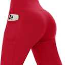 CAMPSNAIL Biker Shorts Women with Pockets - 3"/5"/8" High Waisted Workout Spandex Tummy Control Gym Running Yoga Shorts (Red)