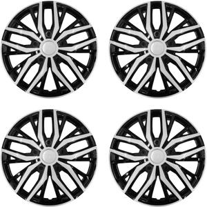 14 Inch Hubcaps with Adjustable Steel Retention Rings, Premium ABS Universal Fit, Set of 4 Wheel Covers (Silver-Black)