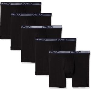Nautica Men's Classic Cotton Boxer Brief Multipack (Medium, Black- 5 Pack)