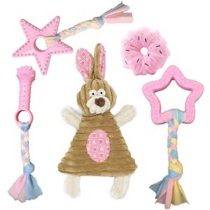 Puppy Toys for Teething, Puppy Chew Toys for Small Dogs, Crinkle Dog Toys Small Breed Boredom and stimulating, Dog Toys for Small Dogs, Pink, 5-Pack