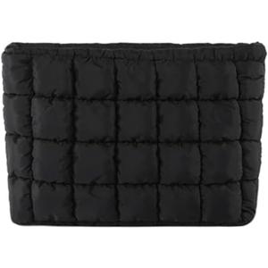 Puffy Quilted Makeup Bag for Women, Cosmetic Bag, Travel Toiletry Organizer Pouch Clutch (black)