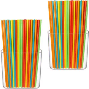 2 Pack Hanging Straw Holder for Cabinet Wall, Plastic Reusable Tumbler Straws Organizer Storage Container Dispenser for Kitchen Counter Cupboard Drinking