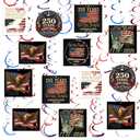 4 x Eersida 30 Pcs 250th Anniversary Hanging Swirl Decoration USA Patriotic Ceiling Streamers 250 Years 1776-2026 American Flag Hanging Ornaments for 4th of July Independence Memorial Day Party Supplies