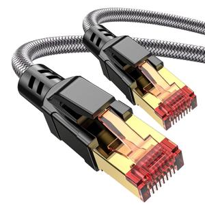 Cat 8 Ethernet Cable 30 ft, 40Gbps 2000Mhz High Speed Gigabit LAN Internet Cables,RJ45 Patch Cord Braided Round S/FTP Network Cable,for Smart Home,Office,Gaming,Modem, Router
