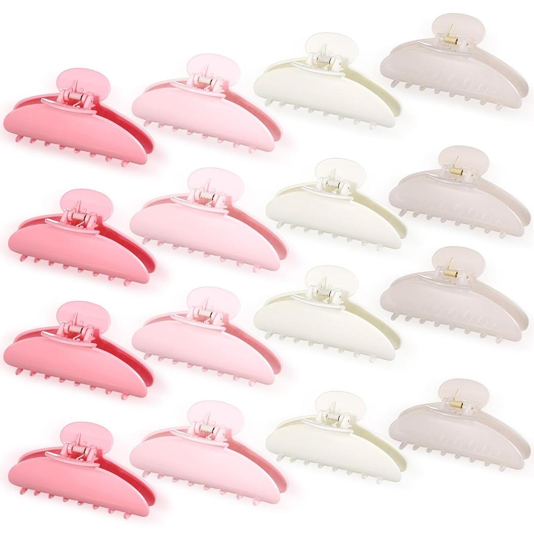 16 Pcs Large Acrylic Hair Claw Clips Bulk for Women Christmas Birthday Gift Fashion French Style Cute Hair Accessories Non-slip Hold Claw Clip for Thick Thin (4.33 Inch,Light Color)