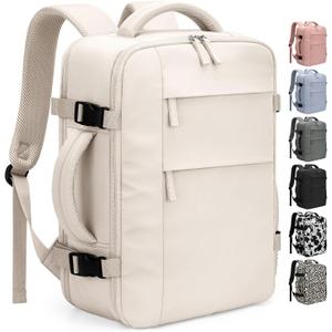 Pritent Travel Backpack for Women Man, Waterproof Personal Item Travel Bag Airline Approved Laptop Backpack Bookbag Weekender bags for Business,Travel, Work Fits 15.6 inch Laptop (Medium,Beige)