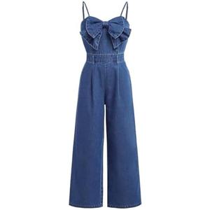Floerns Girl's Bowknot Sleeveless Overall Denim Jumpsuit Kids Baggy Jeans Pants 9Y