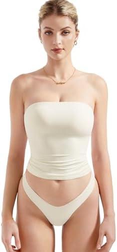 SUUKSESS Women Sexy Tube Top Summer Y2K Going Out Double Lined Basic Tank Top Small