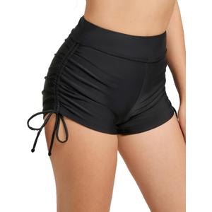 Womens Swim Shorts High Waisted Tie Board Shorts Bathing Suit Bottoms Tummy Control Swimsuit with Liner (Black, S)