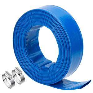 1-1/2"*50ft Pool Backwash Hose, Heavy-Duty Lay Flat Discharge PVC Hose, Weatherproof Burst Resistant for Water Drain Pools, Swimming Pool Clean Filters, Water Transfer, with 2 Clamps