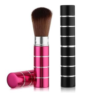 2Pcs Retractable Kabuki Makeup Brush, Portable Travel Foundation Brush Loose Powder Brush Blush Makeup Brushes Face Liquid Foundation Sunscreen Brush Extensible Contour Makeup Brush with Cover