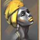 LB Black Girl African American Framed Wall Art for Living Room Beauty Yellow Hair Black Woman Canvas Wall Art Abstract Wall Decor for Bedroom Office Bathroom Ready to Hanging 12x17 Inch (17L" x 12W", Grey)