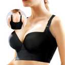 Women's Push Up Bra,Full-Coverage Underwire Bra,Hide Back Fat Deep Cup Bra,Smoothing T-Shirt Bra,Sculpting Uplift Bra ((38) DD, Black)