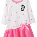 HIGHUZZA Baby Girl Clothes, Toddler Girls Long Sleeve Bow Tie Pink Penguin Print Outfits for Fall Casual Birthday Party 9-12 Months