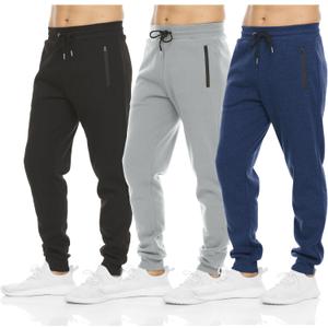 PURE CHAMP Mens Sweatpants 3 Pack Fleece Active Athletic Workout Jogger Sweatpants for Men with Zipper Pocket Size (Medium, Black, Solid Gray, Navy Melange)