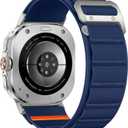 Bandletic Rugged Nylon Compatible with Samsung Ultra Watch Band for Men, Stretchy Soft Wide Sport Loop Strap with G-Hook Compatible with Galaxy Watch Ultra Bands 47mm 2025/2024, Titanium Buckle, Blue