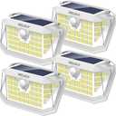Solar Motion Sensor Lights Outdoor, [3 Modes/4 Pack/188 LED] 270 Wide Angle Lighting, Security Solar Powered Wall Lights, IP65 Waterproof Flood Lights for Fence Porch Yard Patio(White) (4 Pack, White)